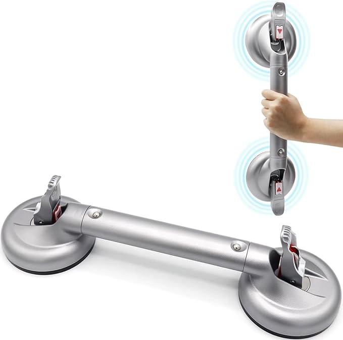 Suction Grab Bar for Shower Bathtub: Upgraded Heavy Duty Non-Slip Grip Handle with Strong Suction Cup for Bathroom Wall, Max Load 269LBS Safety Bar for Elderly Senior Disabled Handicap 17 Inch Silver