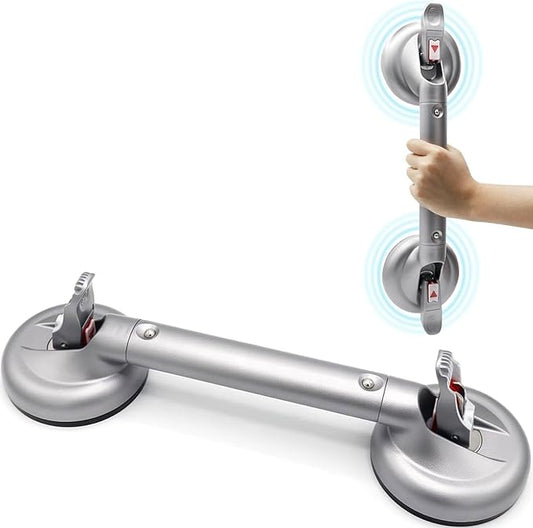 Suction Grab Bar for Shower Bathtub: Upgraded Heavy Duty Non-Slip Grip Handle with Strong Suction Cup for Bathroom Wall, Max Load 269LBS Safety Bar for Elderly Senior Disabled Handicap 17 Inch Silver