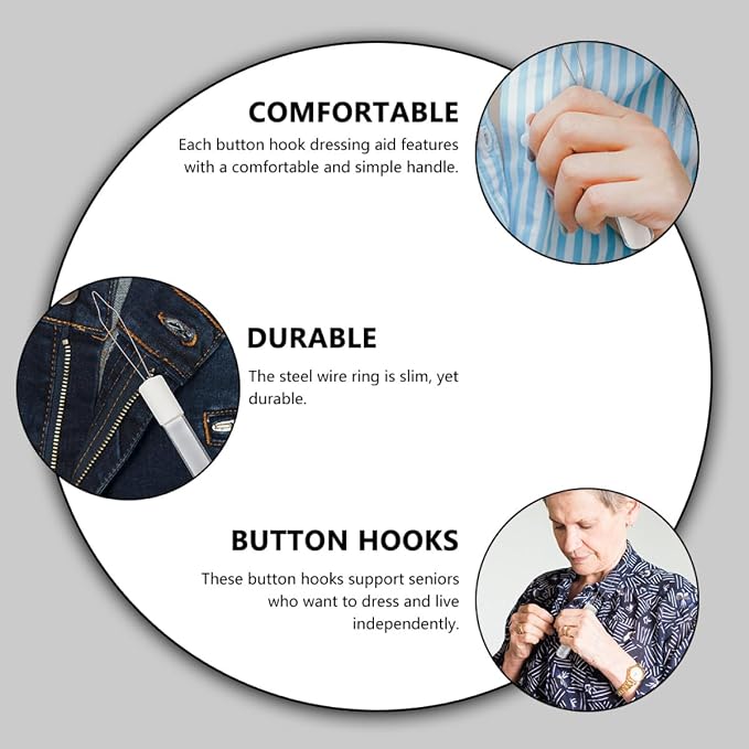 ibasenice 2pcs Button Hook and Zipper Puller Tool Set, Portable Manual Dressing Aid for Clothing and Coat Buttoning, Convenient Grip Button Hook for Home Use and Dressing Assistance