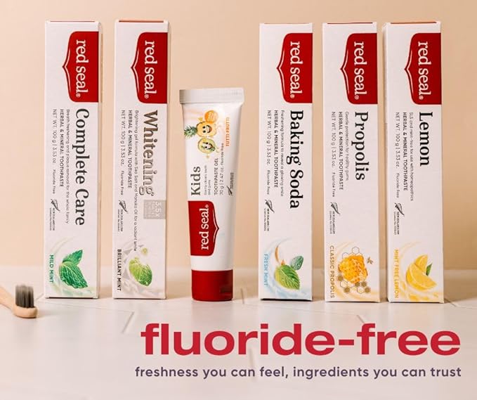 Red Seal Propolis Herbal & Mineral Natural Toothpaste - Mild Mint - Fluoride Free, Organic Toothpaste, NATRUE Certified Natural - Natural Gum Health, No Artificial Flavors, Cruelty-Free, 3.53 oz