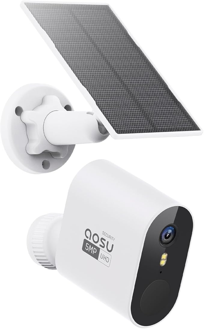 aosu Add-on Cam, 3K/5MP, Solar Powered, Up to 4PCS Security Cameras Can be Connected to 1 aosuBase, Requires SolarCam/WirelessCam System's aosuBase (Not Doorbell Base Station)