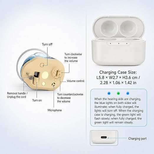 OTC Hearing Aids for Seniors and Adults for Hearing Loss BY4U Rechargeable Hearing Amplifiers with 16-Channel Digital Noise Cancelling,Volume Control,Invisible,Wireless,Comfortable,Charging Box