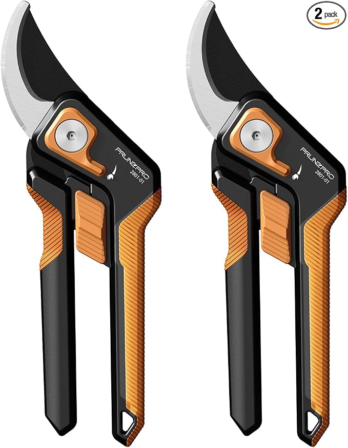 PrunePro 2 Pack Pruning Shears for Gardening Professional Bypass Hand Pruner Stainless Steel Sharp Blade Garden Scissors Plant Flower Garden Clipper Orange