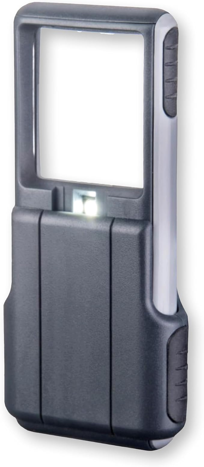 Carson MiniBrite 3x Power LED Lighted Slide Out Magnifier with Protective Sleeve (PO-25), gray