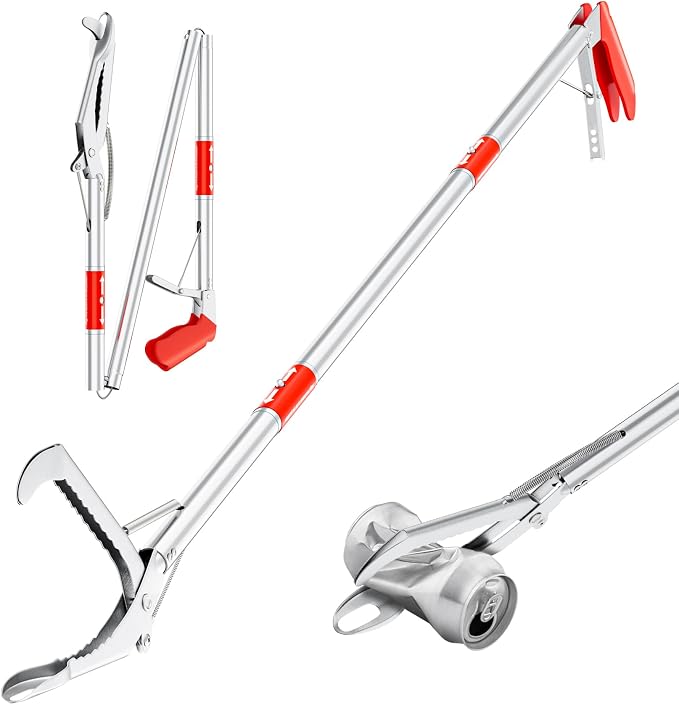 50" Foldable Grabber Reacher Tool, Extra Long 3 Fold Reaching Aid for Seniors, Heavy-Duty Trash Picker Upper & Litter Pickup Tool for Home & Garden