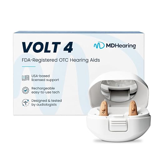 MDHearing VOLT 4 OTC Hearing Aids for Seniors – Behind-the-Ear Hearing Aids | Portable Charging Case, Advanced Noise Cancelling, Fits Comfortably with Glasses, Doctor-Designed, Digital Hearing Aids
