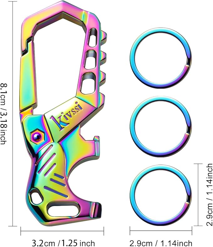 Kivssi Heavy duty metal keychains, Carabiner clip Car key chains,Fashion family keychain bottle opener and 3 Key Rings suitable for men and women.（Multicolor-2pcs）