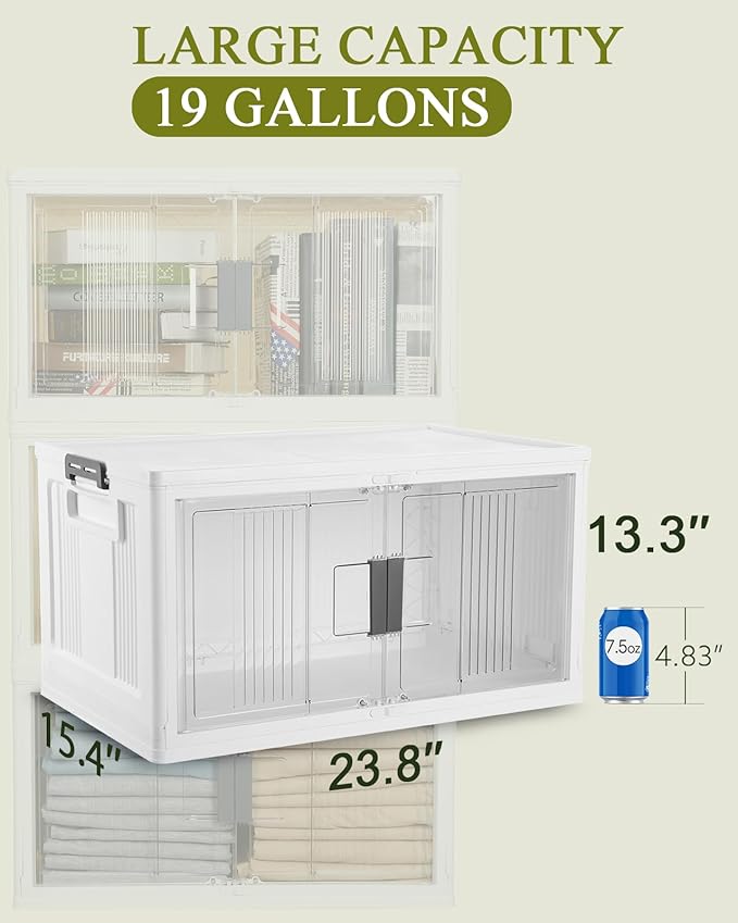 OlarHike 76QT Lockable Storage Bins with Lids - Folding Storage box with Doors and Wheels, Collapsible Plastic Bins for Closets, Stackable Organizer and Containers, Gifts, 3 Pack Cubes