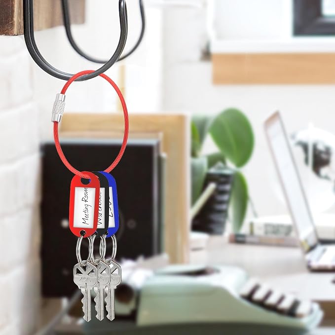 CooBigo 12 Pack Stainless Steel Loops 2mm Coated Wire Keychain Cable Large Key Rings 6 inch Key Chain for Women, Luggage Tags, Key Tags, Keyrings, Kitchen Utensils, Duster - Red