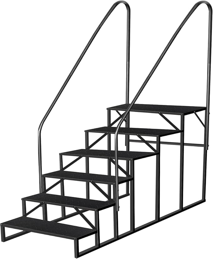 Step Ladder, 6 Step Stool with Handle, Heavy Duty Pool Ladder Above Ground 660Lbs, Camper Steps Outdoor Steps RV Stairs for Reaching High, Portable Home Stairs for Travel Trailer