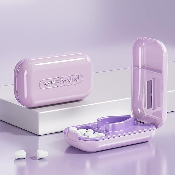 DUBSTAR Small Pill Cutter Splitter for Small and Tiny Pills, Portable Pretty Pill Cutters for Large Pills, Cuts Vitamins Tablets for Purse Pocket (Purple)