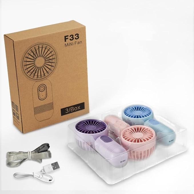 JODNO Mini Portable Fan 3 Pack, Cute Handheld Battery Operated Lightweight Small Personal Fan with 3 Speeds and USB Rechargeable Eyelash Fans for Women Men Office Outdoor Travel Camping