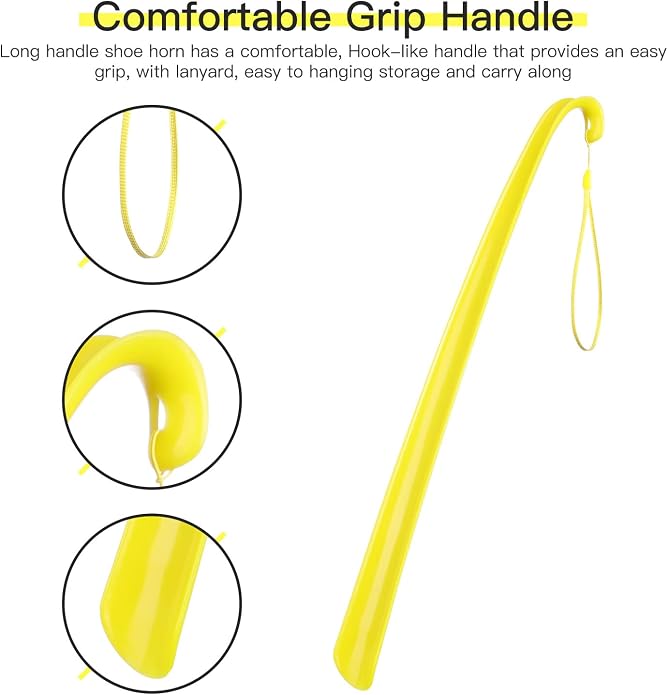 Shoe Horn Long Handle Super Strong Plastic/Genuine Wood with Lanyard,Shoehorn Fit for Men,Women,Seniors,Kids