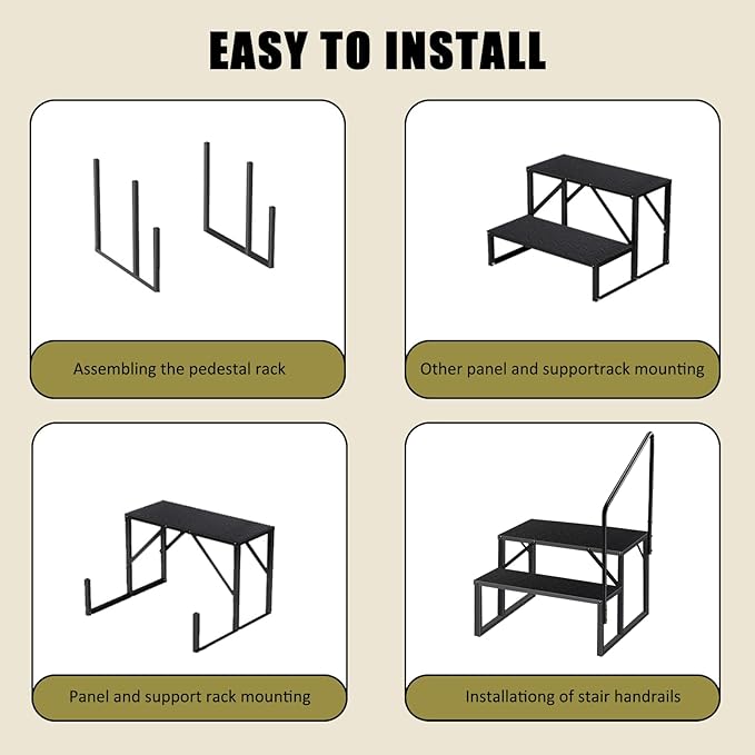 Step Ladder, Step Stool with Handle, Heavy Duty Pool Ladder Above Ground 660Lbs, Camper Steps Outdoor Steps RV Stairs for Reaching High, Portable Home Stairs for Travel Trailer (2 Step, Single Handle)