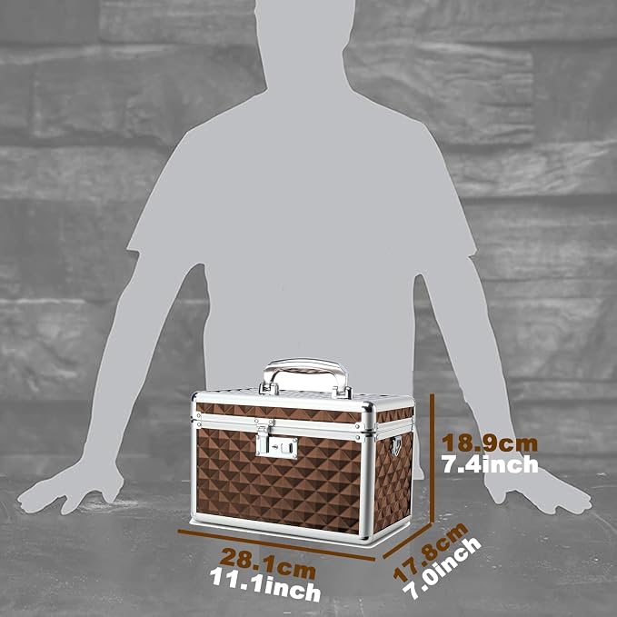 Storage Box with Key Lock, Lockable Medicine Storage Box, Empty First Aid Box, Security Lock Box, Multipurpose Locking Box for Home and Outdoor Use (Coffee, Medium)
