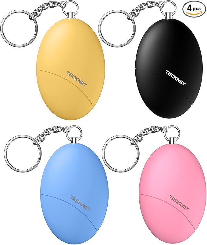 TECKNET Personal Safety Alarm for Women, 4 Pack Self Defense Keychain, 140dB Personal Alarm Loud Siren Safety Keychain for Girls Kids Elderly(Pink & Black & Yellow & Blue)