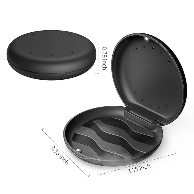 Annhua Denture Case Orthodontic Retainer Case with Vent Holes, Dental Mouthguard Container Retainer Box Slim with Magnetic Closure for Household|Travel|Office - Black