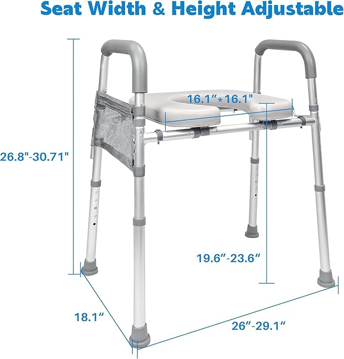 Raised Toilet Seat with Handles, Toilet Seat Risers for Seniors Width and Height Adjustable Raised Toilet Seat with Handles for Elderly