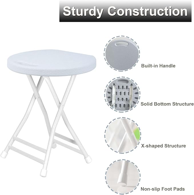 Folding Stool with Handle, Folding Chair,Folding Bar Stool with Non-Slip Feet,Indoor and Outdoor Foldable Stool for Adults(13"×11.5"×18")