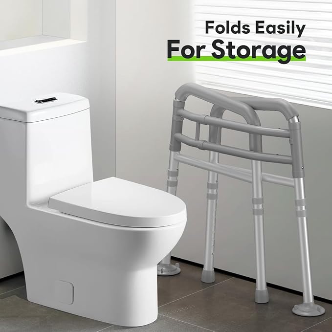 Delog Toilet Safety Rails 300 lb - Adjustable Toilet Safety Frame & Rails, Toilet Safety Rail for Elderly Adults, Toilet Handles for Seniors, Toilet Bars for Elderly & Handicap (Gray)