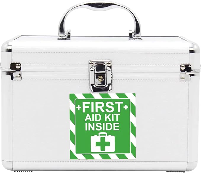 Green First Aid Kit Inside Red Fire Extinguisher Inside Sticker Safety Sign | 4 Inch Adhesive First Aid Kit Sign Decals UV Resistant 8 Pcs Industrial Safety Warning Decal for Trucks or Equipment