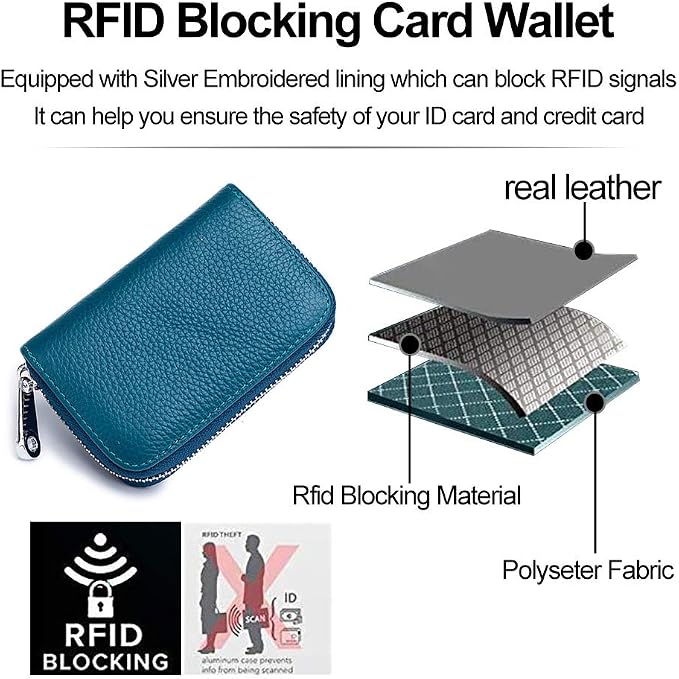 RFID Credit Card Holder Genuine Leather Credit Card Wallet with Zipper | RFID