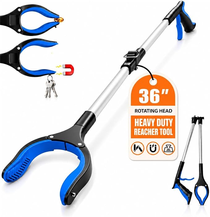 36" Grabber Reacher Tool, LEGENDONE Foldable Reacher Grabbers Pickup Tool for Senior, Post-Surgery Heavy Duty Upper Gripper, Wide Claw Trash Picker, Strong Grip| Powerful Magnet| 360° Rotating Head