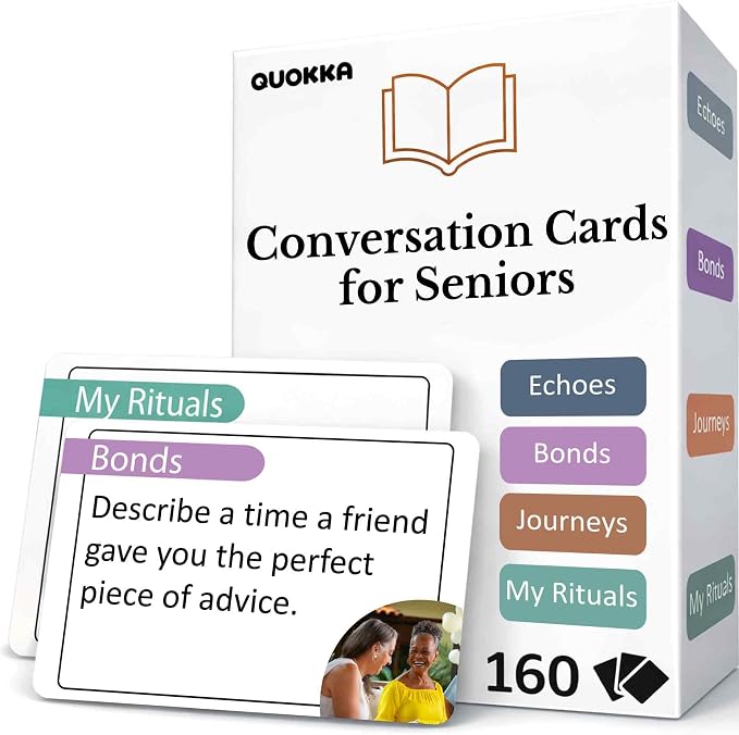 Quokka Elderly Memory Games for Seniors – 160 Cards for Alzheimer's or Dementia Activities – Large Print Conversation Starters Cards for Elderly Parents – Dementia Products in Premium Gift Box