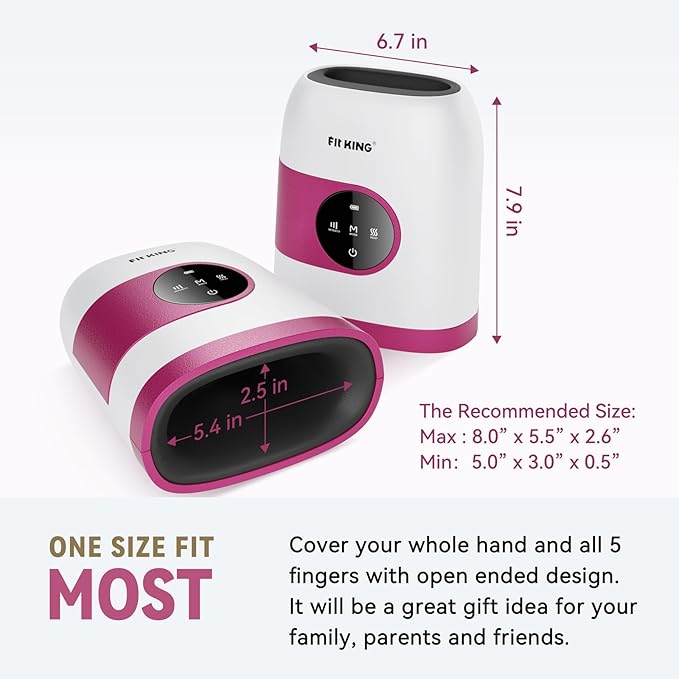 FIT KING Hand Massager with Heat for Hand Massage and Arthritis Carpal Tunnel Finger Numbness Relief - Cordless & Portable & Touch Screen - Birthday Gifts for Wife Mom Girlfriend