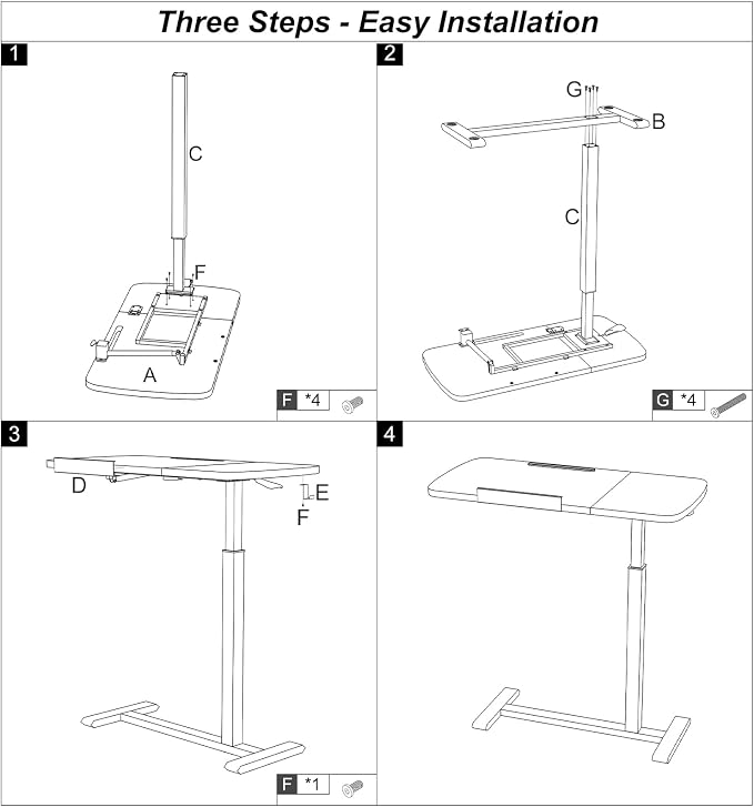 Overbed Table with Wheels, Pneumatic Height and Tilting Desktop | Top Tilts 0-60° with Anti-Slip Stops, Hook, Capacity 66 lbs, 1.18 in Low-Profile Base Slides Easily Under Beds and Sofa