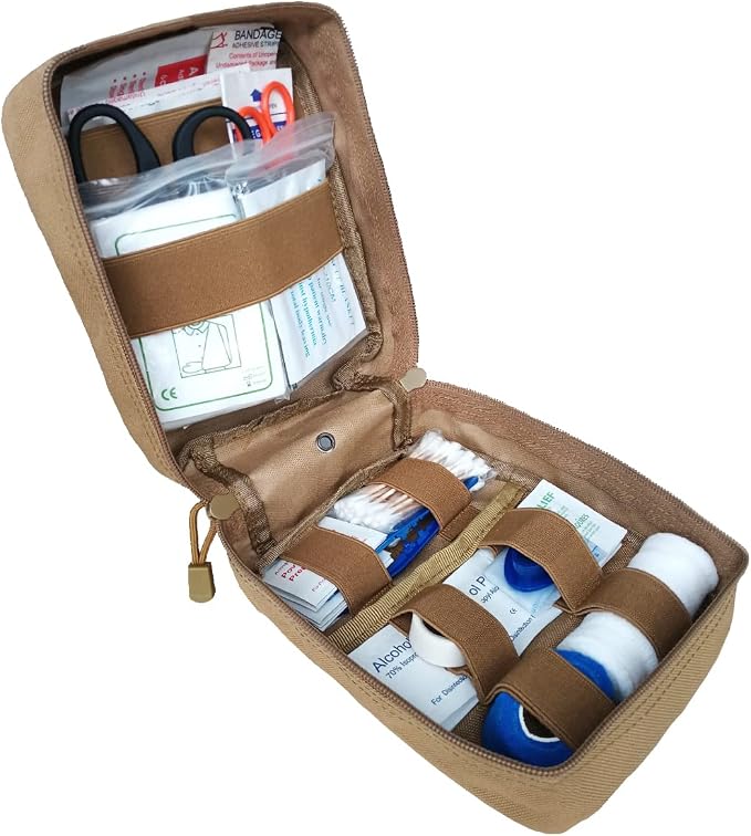 First Aid Kit EMT Medical IFAK Pouch Molle Tactical Med Emergency Bag Tan | Molle Tactical Trauma Utility Emergency Kits for Camping Home Car Hiking Hunting