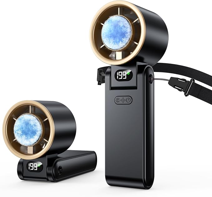 Portable Handheld Fan with Ice Cooler, 199 Speed Personal Fan,5500mAh Rechargeable,20H Cooling Time,20000 RPM Powerful Motor, Summer Essential for Travel/Outdoor/Office, Black Gold