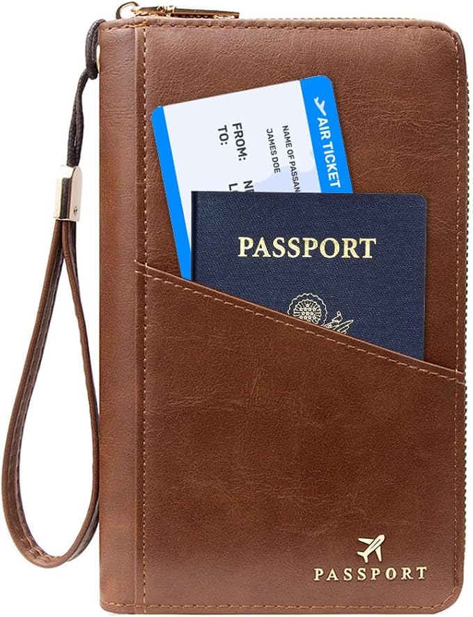 Family Passport Holder for Travel Women and Men RFID Passport Holder with Zipper Passport Case Passport cover Passport Wallet Travel Essentials and Accessories(1-2, Dark Brown)