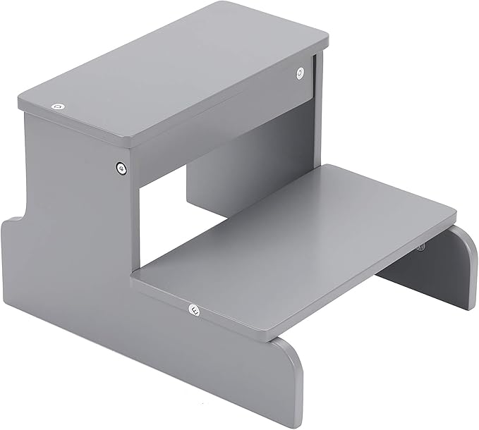 BirdRock Home Wooden Step Stool for Kids - Grey – Decorative - Strong Sturdy Wood 2 Steps - Toddler Kids Step Helper for Kitchen Sink – Bathroom Toilet Stepping – Lightweight Construction