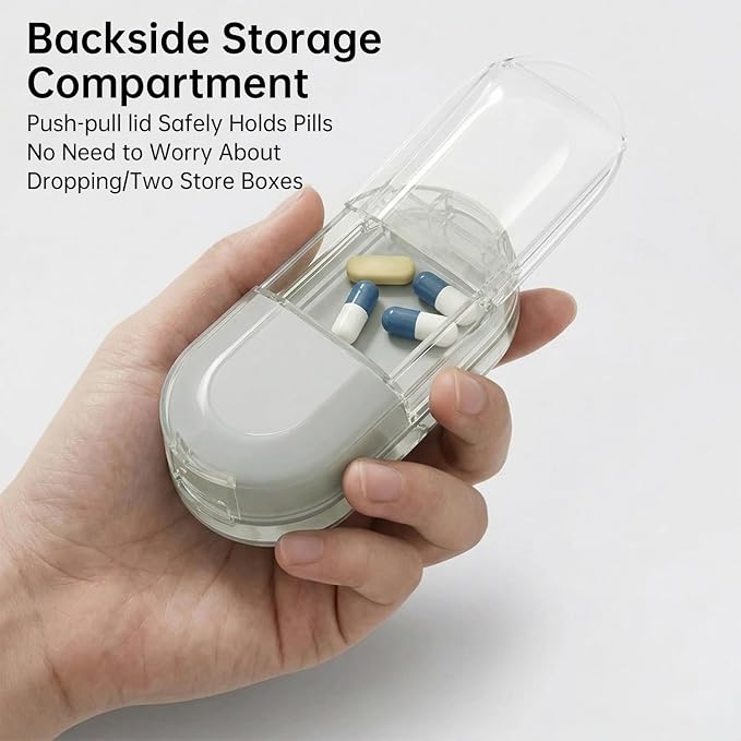 Pill Cutter Splitter for Small or Large Pills, Portable Pill Splitter with Hidden Professional Organizer and Brush, Tablet Cutter Medicine Slicer, Coupe Pilule for Tablets and Vitamins(Gray)