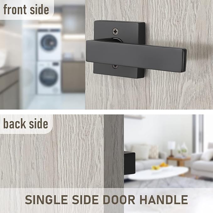 KNOBWELL 5 Pack Matte Black Heavy Duty Door Lever Dummy Door Handle Set, Single Sided Knob Interior Doorknob