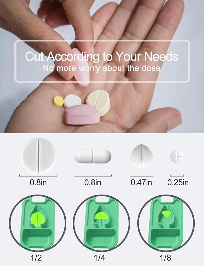DUBSTAR Small Pill Cutter, Pill Cutter Splitter for Small and Tiny Pills, Portable Pretty Pill Cutters for Large Pills, Cuts Vitamins Tablets for Purse Pocket (2 PCS Pill Cutters, White+Pink)