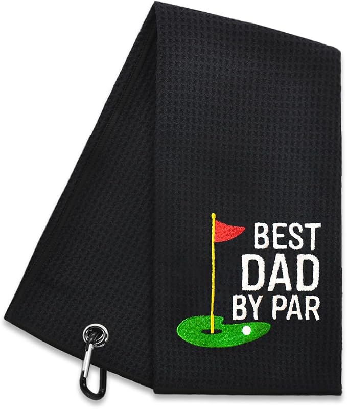 Hafhue Best Dad by Par Embroidered Golf Towel, Dad Golf Towel, Golfer Accessories for Men, Golfs Gifts for Grandpa Dad, Birthday for Dad Grandpa Golfs Fan, Retirement Gifts for Father Dad