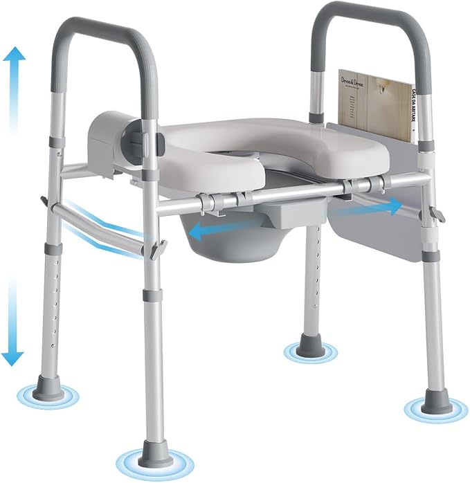 Bedside Commode for Seniors,FSA/HSA Eligible 3-in-1 Commode Toilet | Adjustable Height & Width, 16.5 Inch Soft Seat Plate, Tool-Free Assembly, Durable Aluminum Frame, Use as Raised Toilet