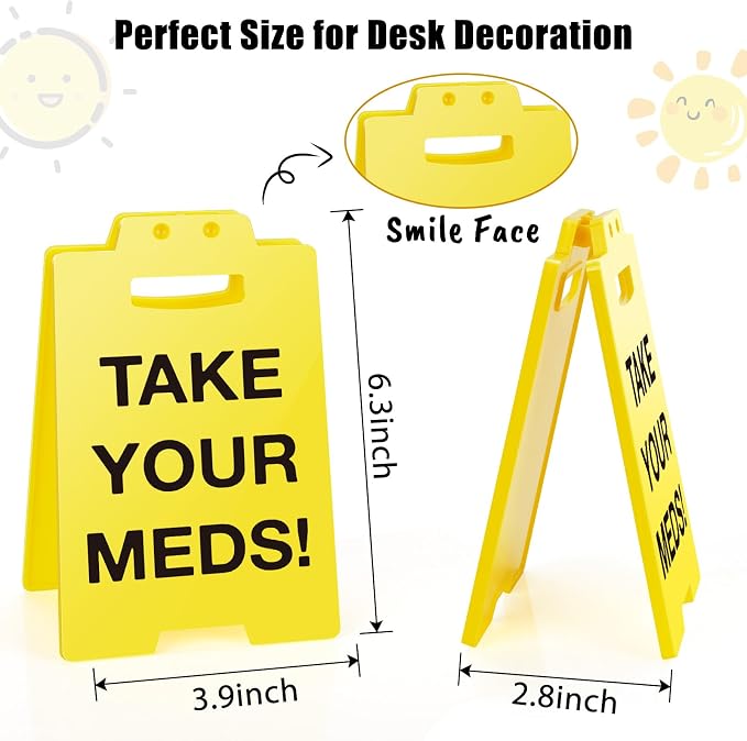 MBL Pill Medicine Medication Reminder - Take Your Meds Sign, Dont Forget Take Your Med Caution Desk Sign White Elephant Stocking Stuffers Christmas Xmas Holiday for Office Desktop Home Bedroom Kitchen
