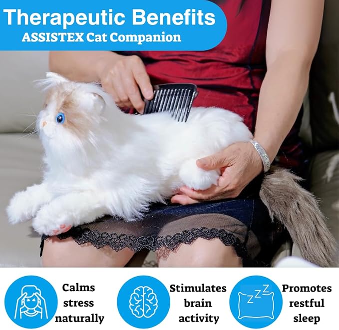 Assistex Therapy Cat Plush for Seniors with Dementia – Realistic Pet Companion for Alzheimer’s, Memory Loss, Elderly Comfort – Soft, Calming, Lifelike Cat Toy