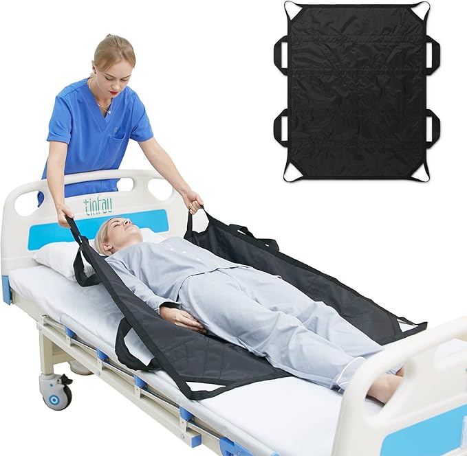 45" x 36" Positioning Bed Pad with Handles Washable Draw Sheets for Hospital Bed Ridden Patient Clothes Waterproof Glide Sheets for Patients Moving Pad for Lifting &Transfer Sheet Nylon, Black