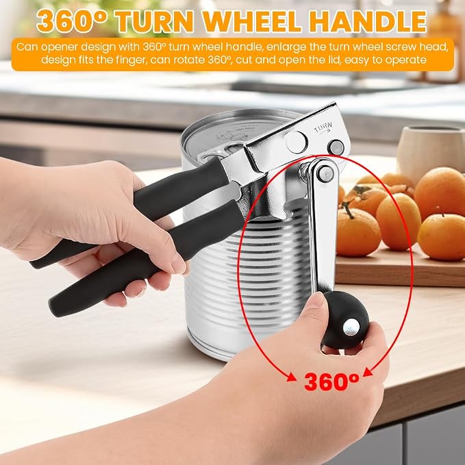 Commercial Can Opener, Handheld Can Opener Easy for Big Cans, Manual Heavy Duty Crank Jar Openers, Folding Hand Crank Bottle Openers With Comfortable Long Handles for Seniors(COLOR:Black)