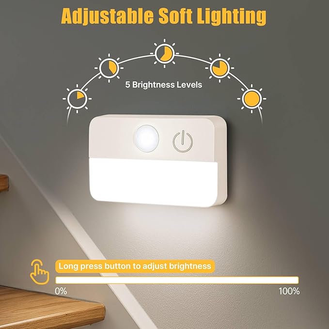 Guankai 3 Pack Motion Sensor Stair Lights for Indoor, Wireless RGB Battery Operated Night Light, Led Stick On Hallway Closet Under Cabinet Step Portable Lamp for Bedroom Kitchen Bathroom