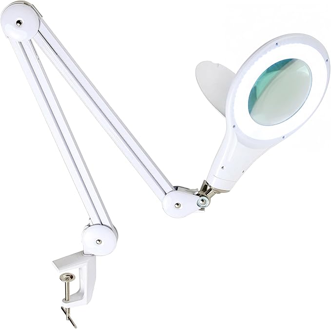 Brightech LightView PRO Magnifying Desk Lamp, 2.25x Light Magnifier, Adjustable Magnifying Glass with Light for Crafts, Reading, Close Work - White
