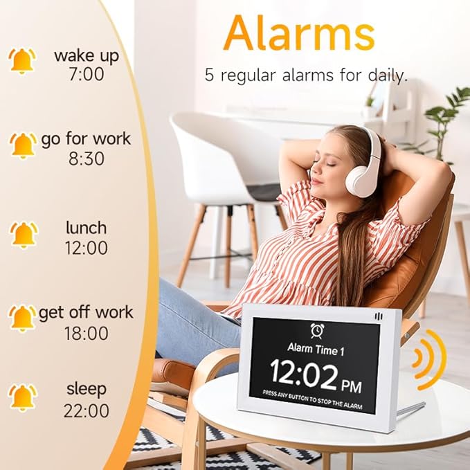 Digital Calendar Alarm Clock - Dementia Clocks for Seniors, Non-Abbreviated Memory Loss Clock with Date and Time for Elderly