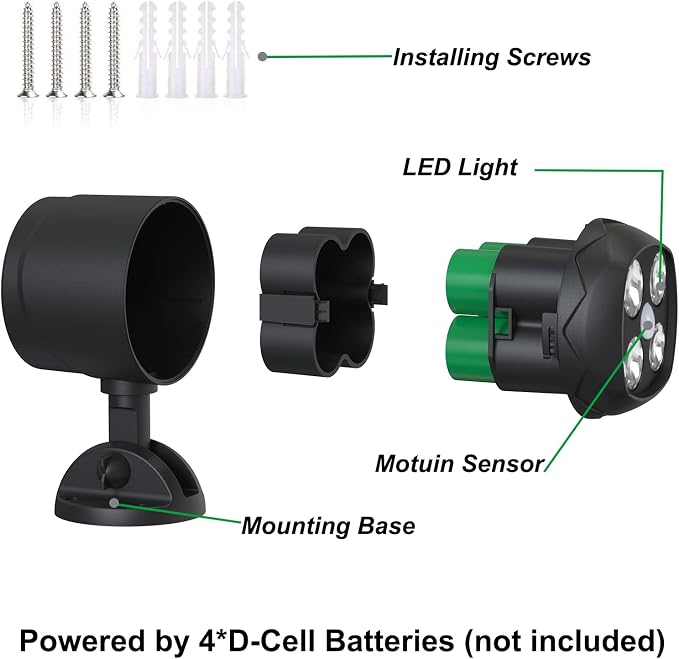 Motion Sensor Outdoor Lights, Battery Operated 600LM Motion Detector Security Lights, Black (1 Pack)