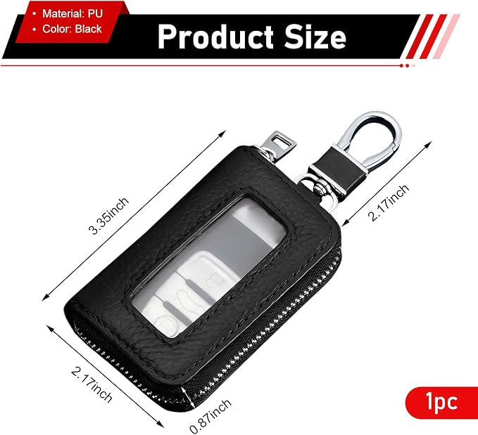 1PC Car Key Fob Case, Leather Car Key Holder for Purse, Automotive Smart Key fob Holder with Hook, for Remote Key Fob