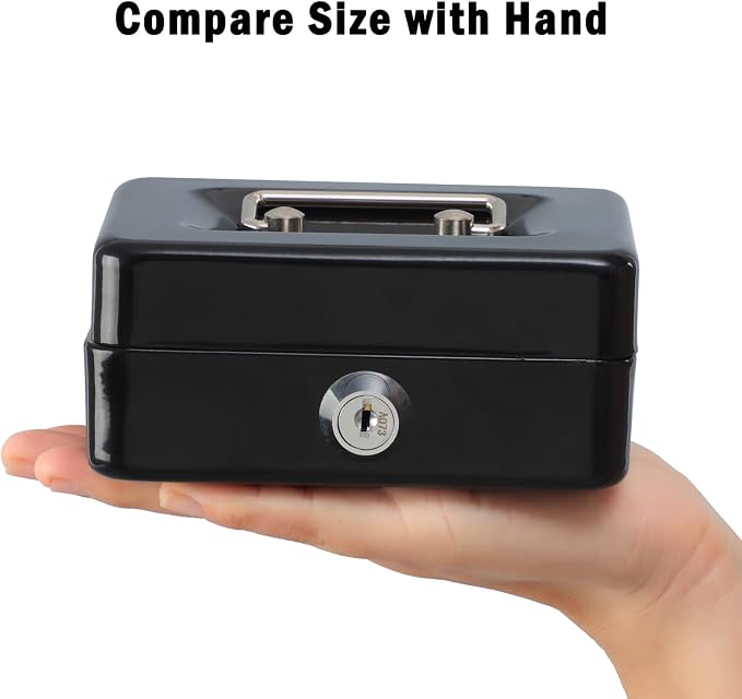 xydled Locking Steel Mini Cash Box with Removable Coin Tray and Key Lock,4.92" x 3.74" x 2.36",Black