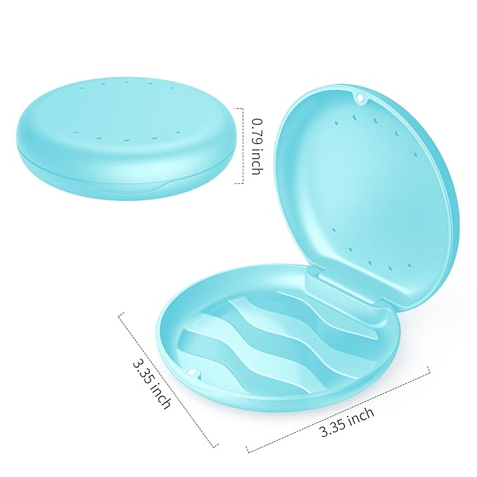 Denture Case Orthodontic Retainer Case with Vent Holes, Annhua Dental Mouthguard Container Aligner Case Slim with Magnetic Closure for Household|Travel|Office - Light Blue